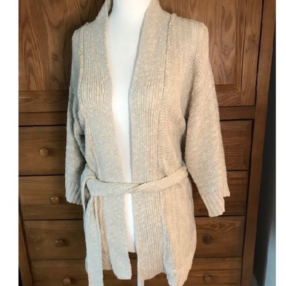 Trina Turk tie waist cotton linen cardigan sweater